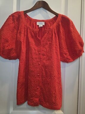 NWOT Calypso St Barth Collection Red Lace Eyelit Top. Sz L Stunning Piece.
